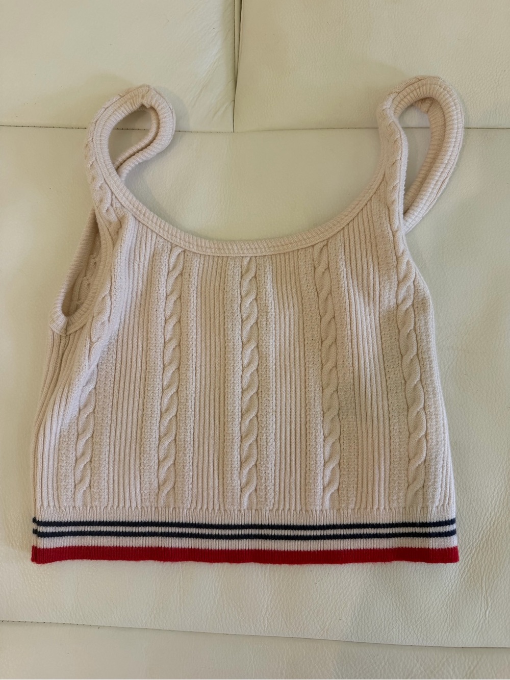 Fila Cream Ribbed Tank Top with Red & Navy Logo Trim